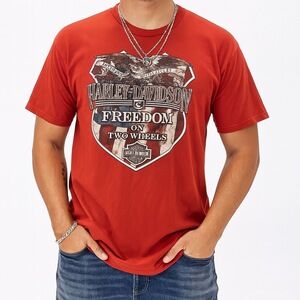 Harley-Davidson T-Shirt‎ Mens Size L Red Patriotic Eagle Freedom Biker Americana